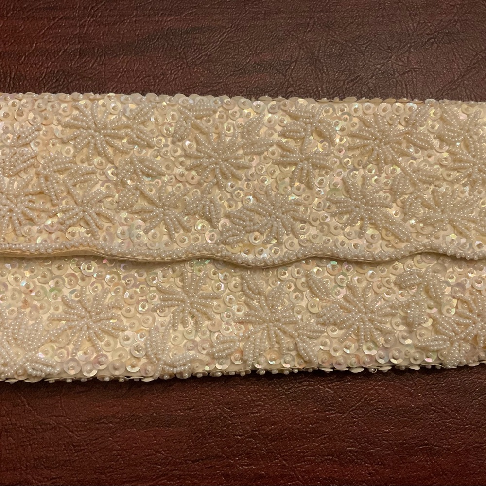 Vintage 1950s 60s Beaded Clutch Formal Handbag, White Beaded Sequin Purse